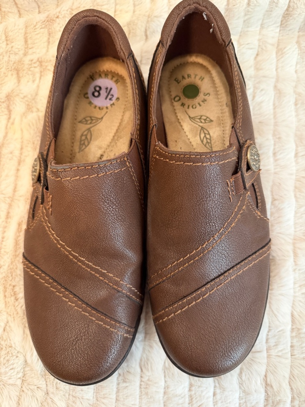 Earth Origins Brown Slip-On Casual Loafers with Button Accent